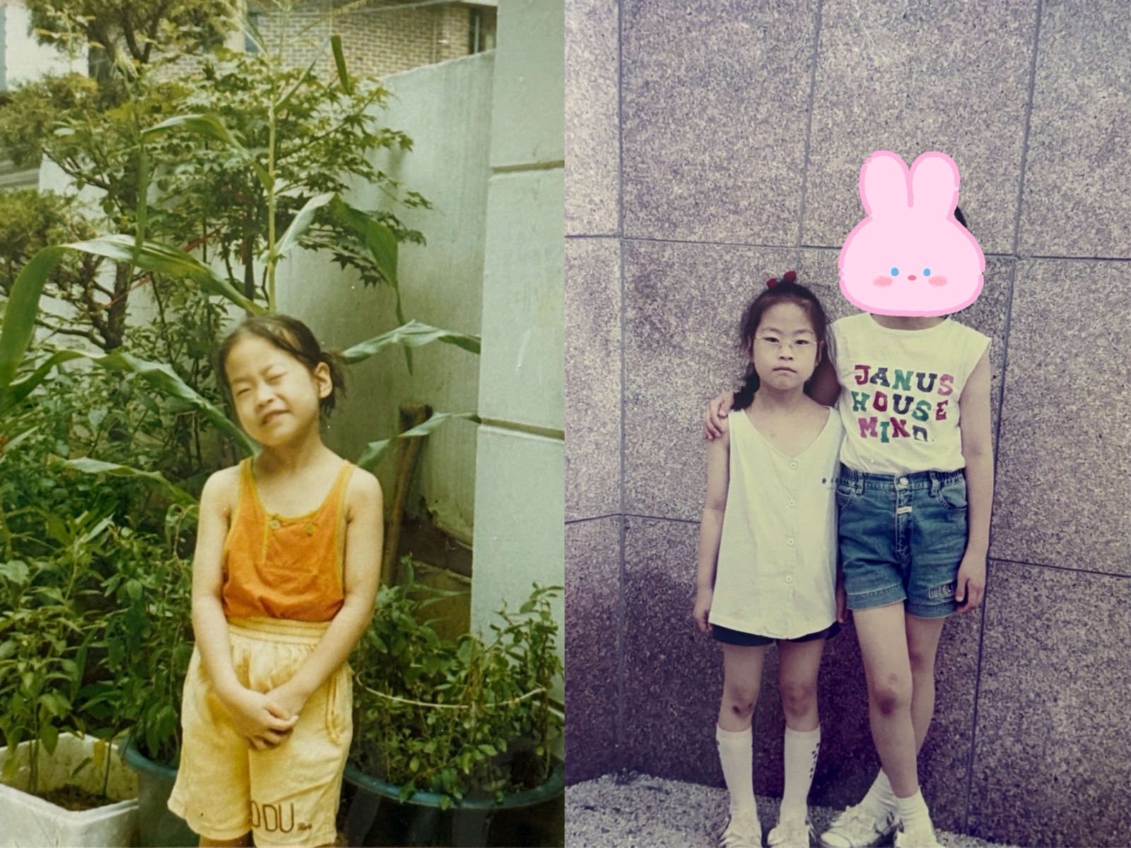 어린시절 신아베. 2살 터울 언니보다 머리 하나가 작다.